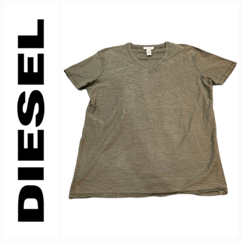 Diesel Mens V-Neck Olive Green Tshirt Size L